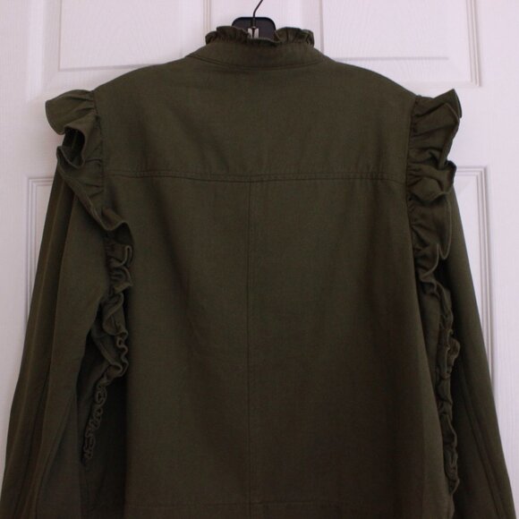Anthropologie Dolan Olive Green Ruffle Utility Jacket Cotton - Picture 12 of 13